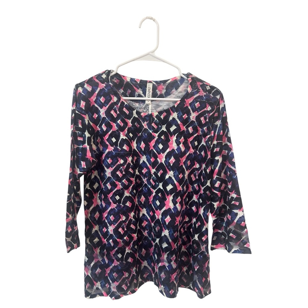 Cubism Geometric Print Top - Pink and Blue